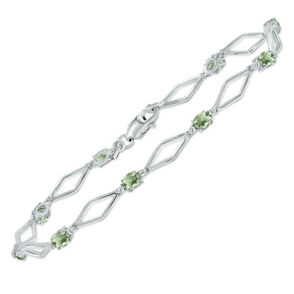 Green Amethyst and Natural Diamond Star Link Bracelet in.925 Sterling Silver at Szul.com