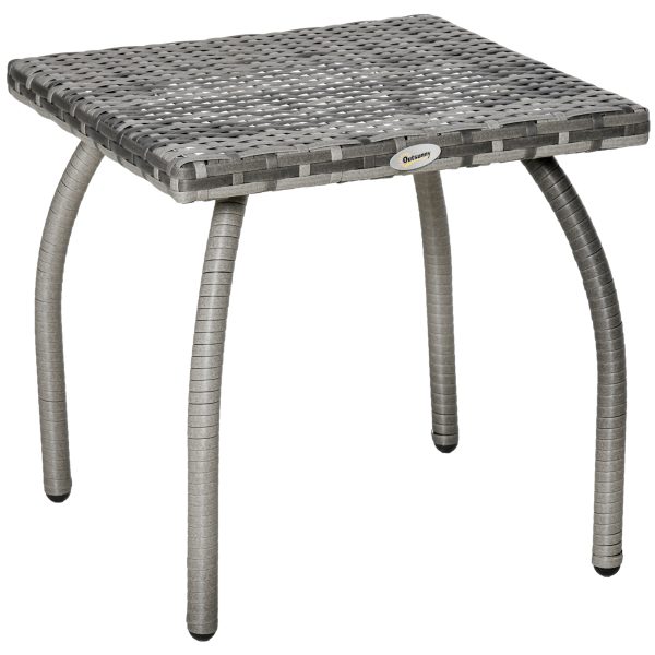 Outsunny Outdoor PE Wicker Side Table, Small Square Rattan End Table, All-Weather Material Coffee Table for Garden, Balcony, Backyard, Grey at Aosom.com