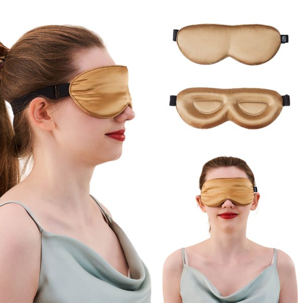 23MM Mulberry Silk 3D Contour Eye Mask with Sleeping Earplugs - Gold at Promeed