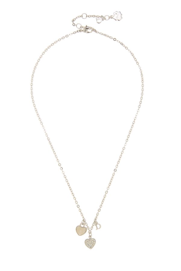 Women's Christian Dior Silver Crystal Heart Necklace in Silver at What Goes Around Comes Around