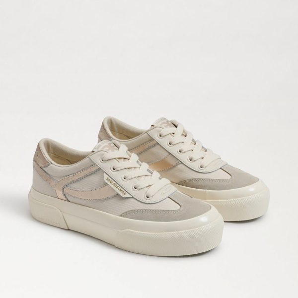 Simone Lace Up Sneaker Ivory/Lily White/Gold Leather at Sam Edelman
