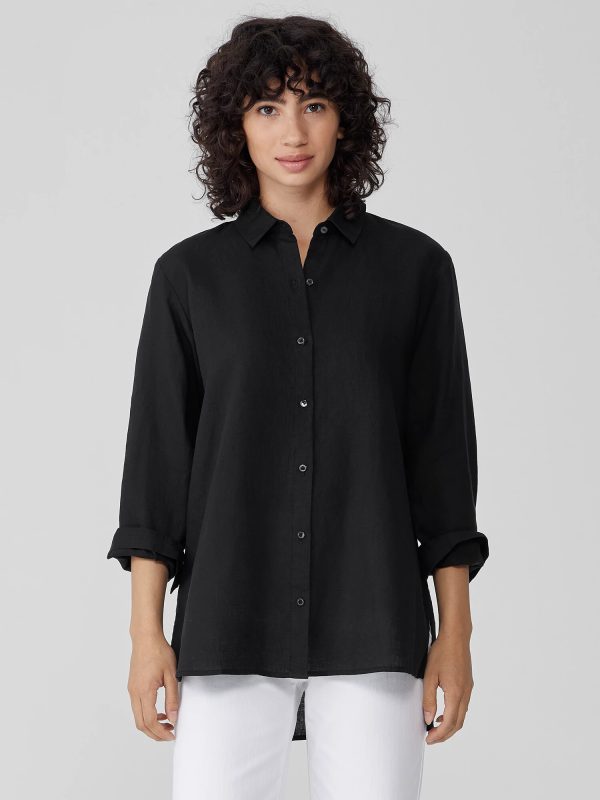 Handkerchief Linen Classic Collar Shirt at EILEEN FISHER