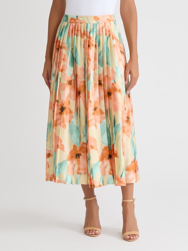 Floral Pleated Crepe de Chine Maxi Skirt at Misook
