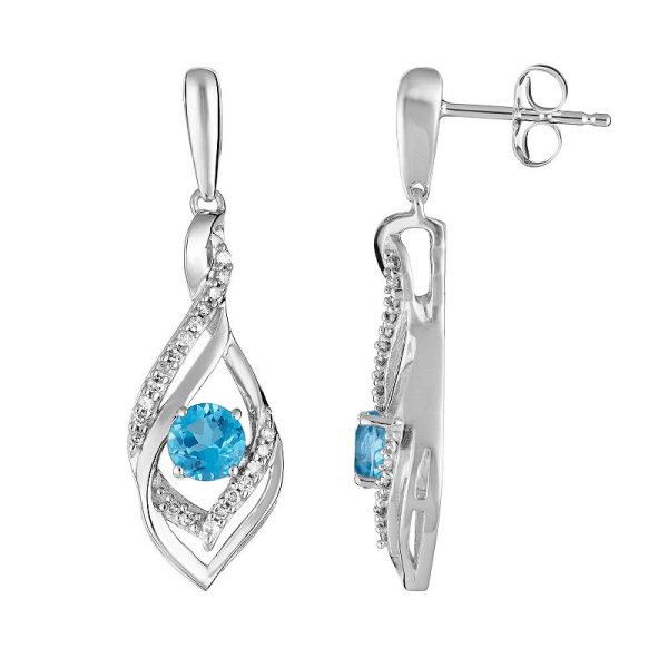 10k White Gold Swiss Blue Topaz & 1/8 Carat T.W. Diamond Drop Earrings, Women's, 10k Whgold at Kohl's
