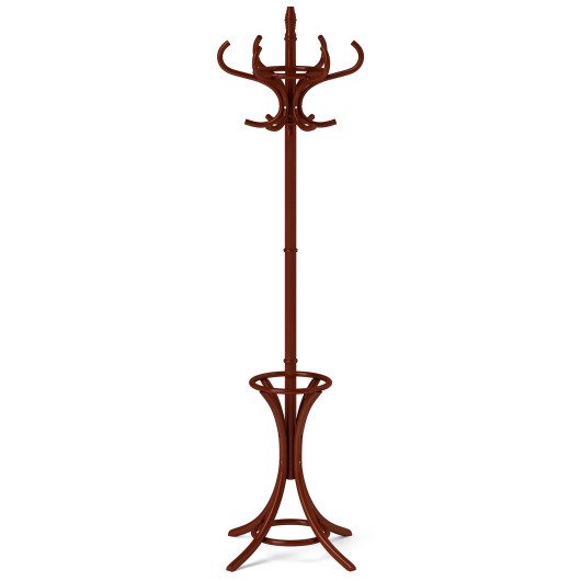 Wood Standing Hat Coat Rack with Umbrella Stand-Brown at Costway