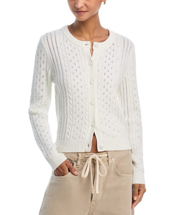 Aqua Pointelle Pearl Cardigan - Exclusive at Bloomingdales
