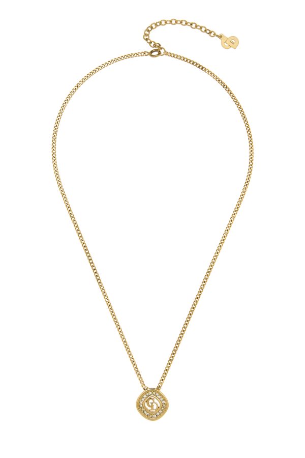 Women's Christian Dior Gold Crystal 'CD' Necklace in Gold at What Goes Around Comes Around