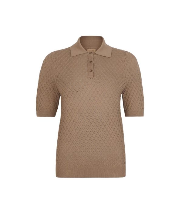 Falconeri Openwork diamond stitch polo shirt Woman Wheat Size LL