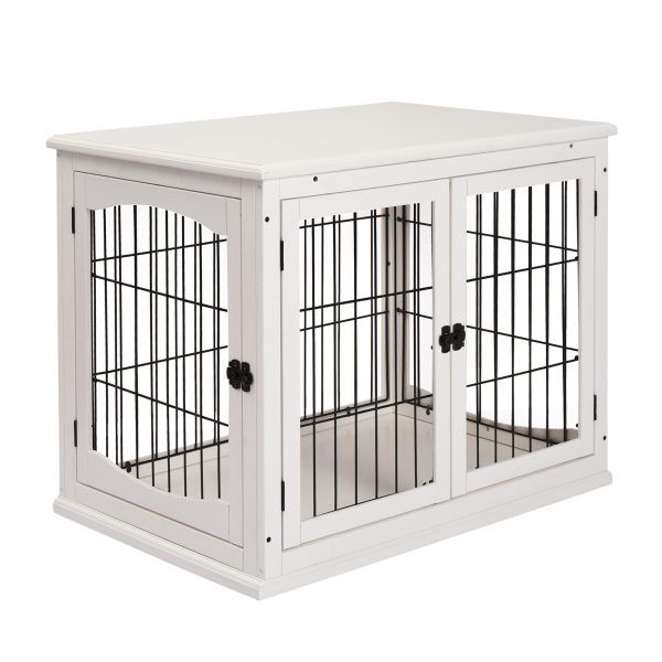 PawHut Dog Crate Furniture, 32" Small Dog Cage End Table with 2 Doors, Lockable Door, Puppy Kennel Indoor, White at Aosom.com