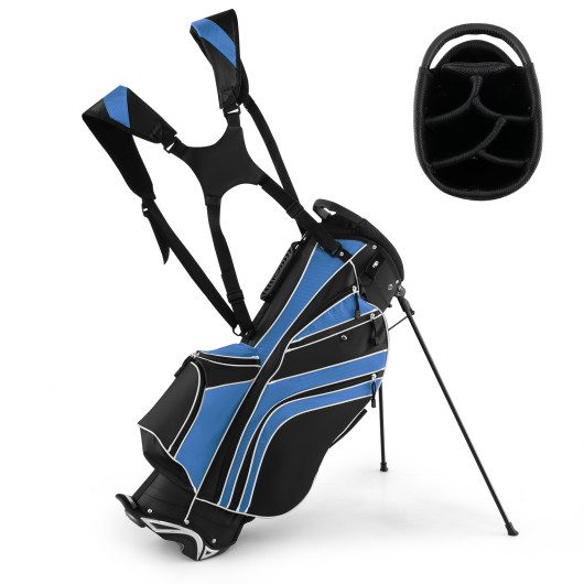 Golf Stand Cart Bag with 6-Way Divider Carry Pockets-Blue at Costway