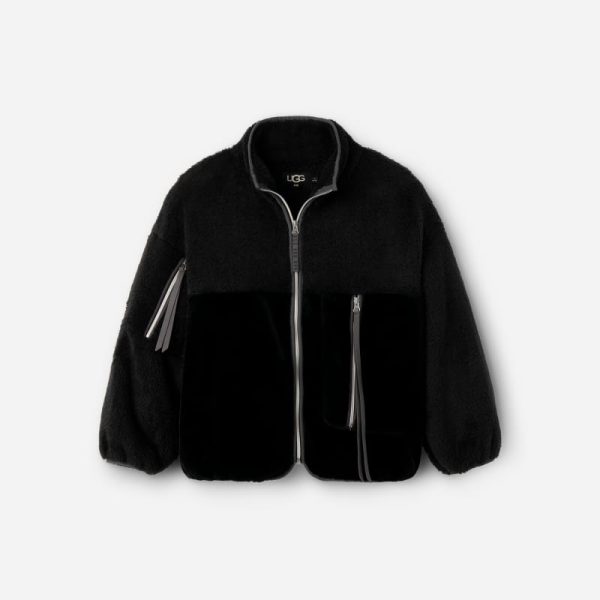 UGG® Women's Marlene Sherpa Jacket II Faux Fur/Fleece Tops in Black, Size S