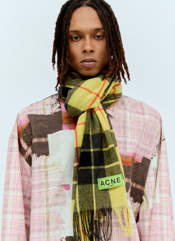 Acne Studios Check Fringe Scarf - Man Scarves Yellow One Size at LN-CC