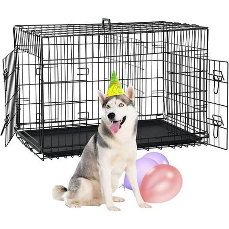 NiamVelo 48 inch Large Dog Crate Dog Cage Dog Kennel Folding Metal Wire Pet Crate with Handle and Plastic Tray Indoor&Outdoor Black XXL at Walmart.com