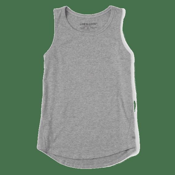 Life is Good Women's Solid Sleeveless High-Low Crusher Tank T-Shirt in Heather Grey Size XS | Cotton Blend