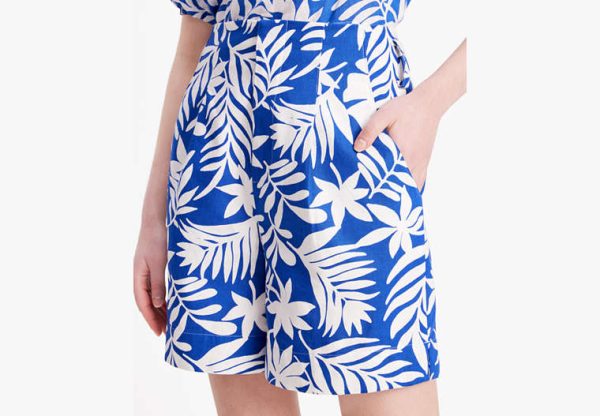 Kate Spade Tropical Foliage Tie-Waist Shorts, blue - 0 at Kate Spade Outlet