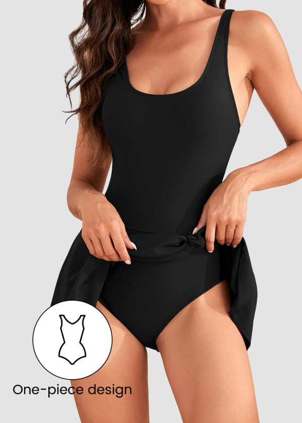 Floral Print Tummy Control Swimdress, Black · L at Vibecurve