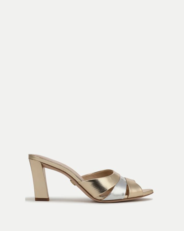 Veronica Beard Cassiel Metallic Slide Sandal Gold Silver