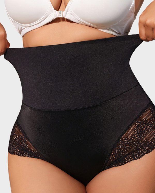 Vibecurve® High-Rise Lace-Trim Tummy Control Shaping Brief Panty, Black · XL