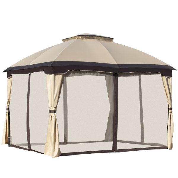 Outsunny 10' x 12' Outdoor Gazebo, Patio Gazebo Canopy Shelter w/Double Vented Roof, Zippered Mesh Sidewalls, Solid Steel Frame, Beige at Aosom.com