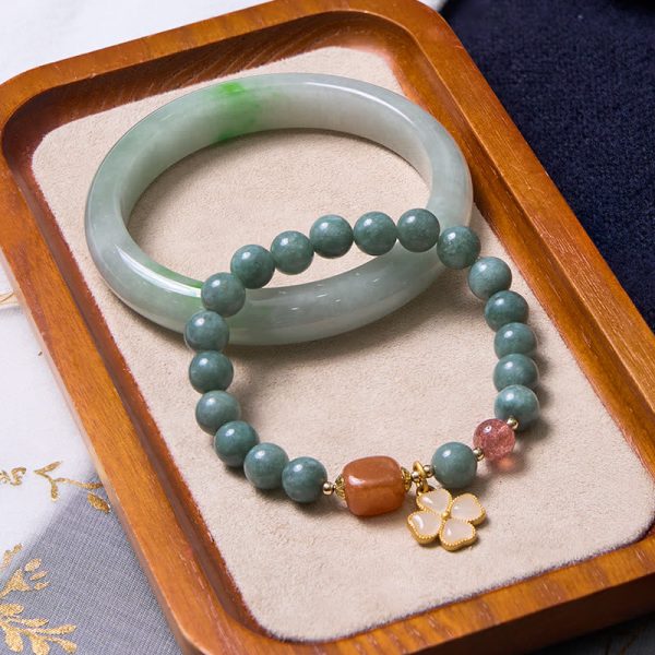 Buddha Stones Bring Good Luck Green Jade Bracelet Bangle Bundle - Jade Bracelet&Jade Bangle 53-54mm at buddhastoneshop