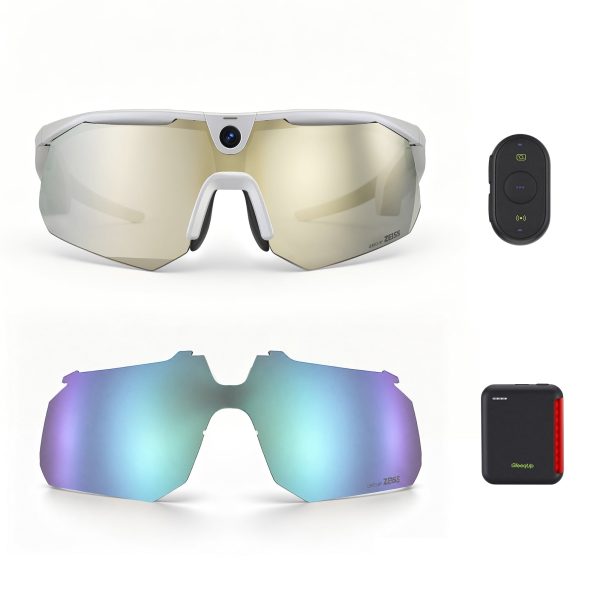 BleeqUp Ranger AI Sports Camera Glasses – Ultimate Bundle - White - Zeiss Blue Gold Lens / ZEISS Blue Lens / Power Plus+Bluetooth Controller at FutureBleep Technology Limited