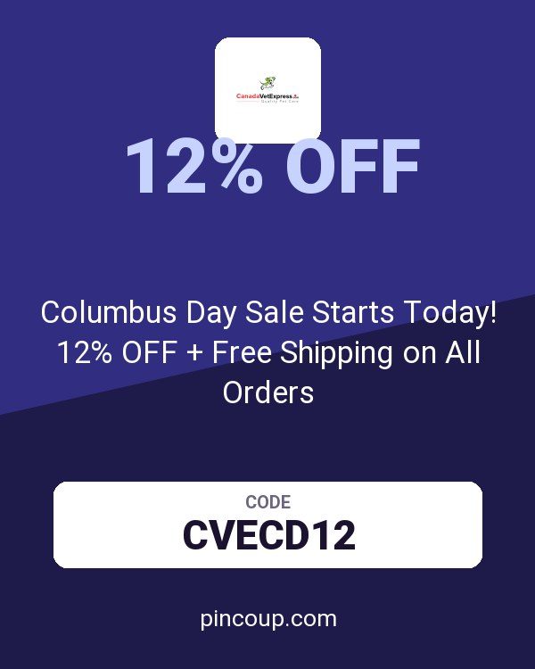 Canada Vet Express coupon: Columbus Day Sale Starts Today! 12% OFF + Free Shipping on All Orders