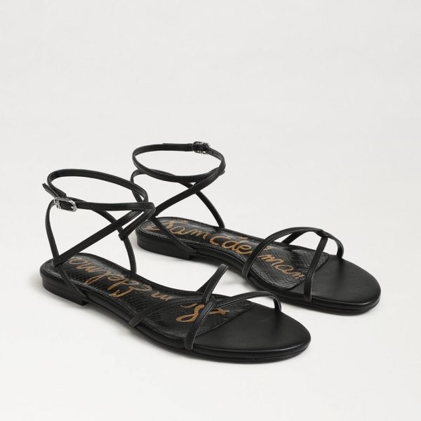 Ellina Strappy Flat Sandal Black Leather at Sam Edelman