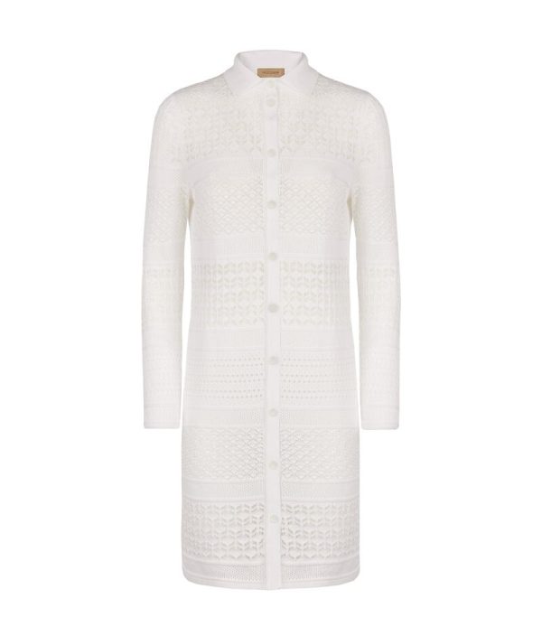 Falconeri Cotton Crochet Shirt Dress Woman White Size L