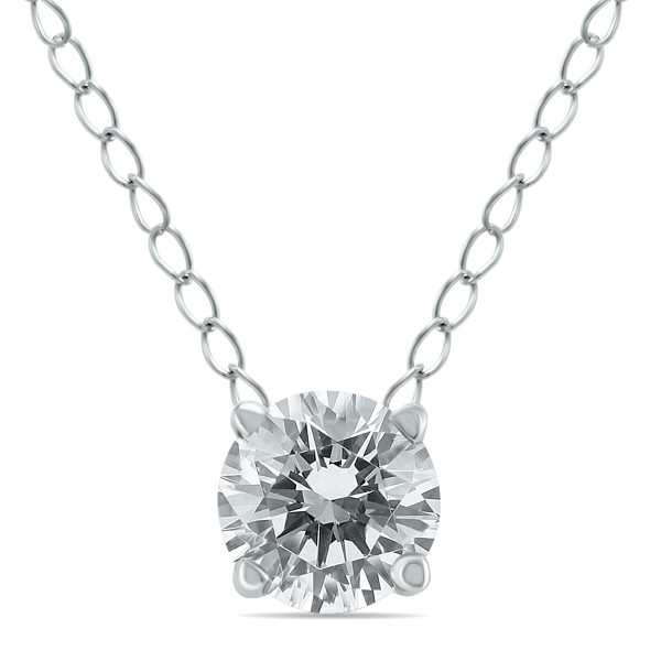 1/2 Carat Floating Round Diamond Solitaire Necklace in 14K White Gold (J-K-L, I2-I3) at Szul.com
