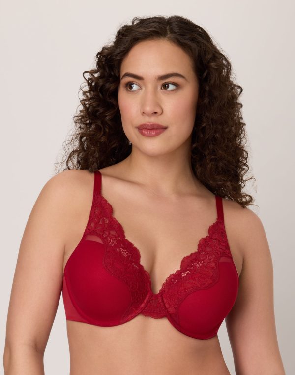 Bali One Smooth U Comfort Stretch Lace Underwire Bra Rosy Red 36C at Bali Bras