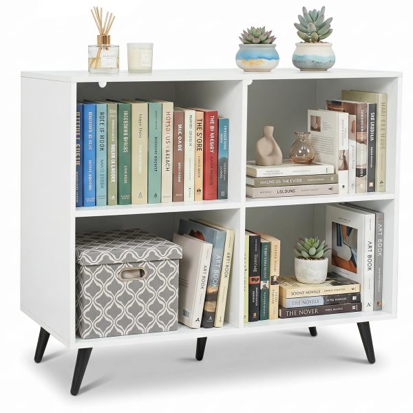 Costway - 4-Cube Wooden Bookshelf Bookcase with 5 Metal Legs, Anti-Toppling Devices for Home - White at Best Buy