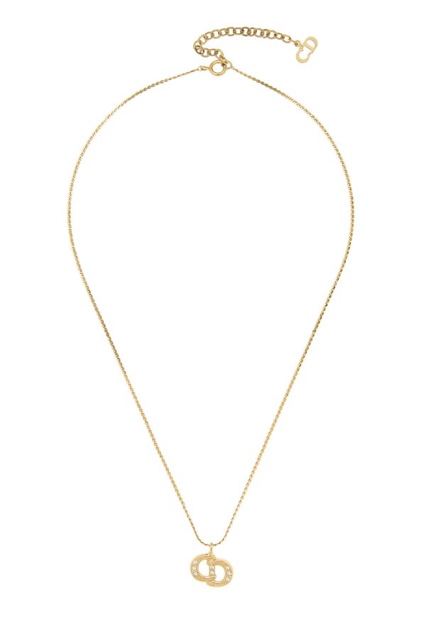 Women's Christian Dior Gold & Crystal 'CD' Necklace in Gold at What Goes Around Comes Around