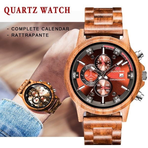 Wooden Watch Luxury Stylish Wood Timepieces Chronograph Military Quartz Watches at Wish US & CA