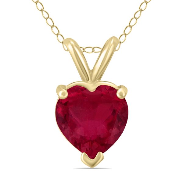 14K Yellow Gold 5MM Heart Ruby Pendant at Szul.com