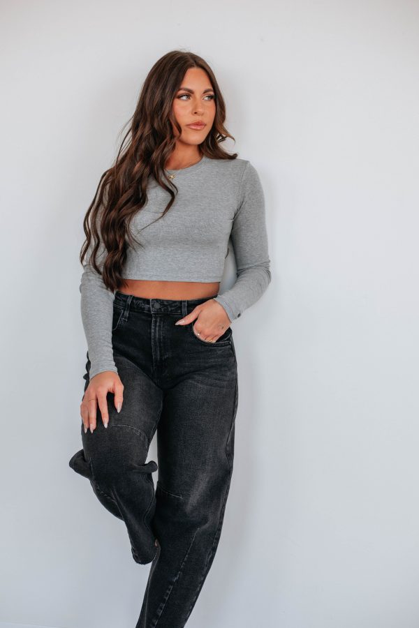 Mazure Ribbed Top - Heather Grey at Wild Oak Boutique