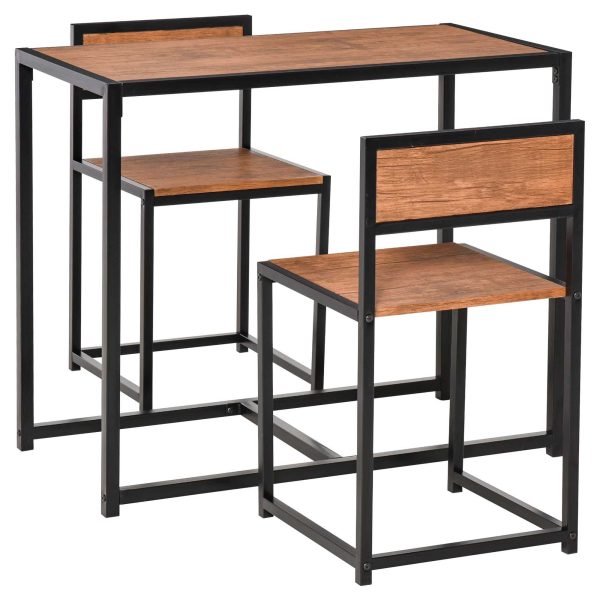 HOMCOM 3-Piece Industrial Dining Table Set for 2, Kitchen Table and Chairs, Dining Room Sets for Small Spaces, Rustic Brown at Aosom.com