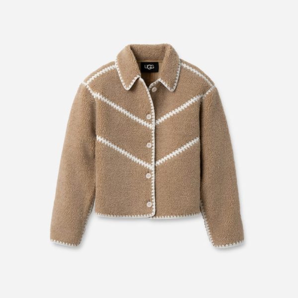 Ellison UGG®fluff Shell Jacket Fleece/Recycled Materials Tops in Sand Heather, Size L
