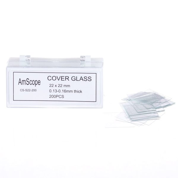 AmScope 200pc Pre-Cleaned 22mm x 22mm Square Microscope Glass Cover Slides Coverslips