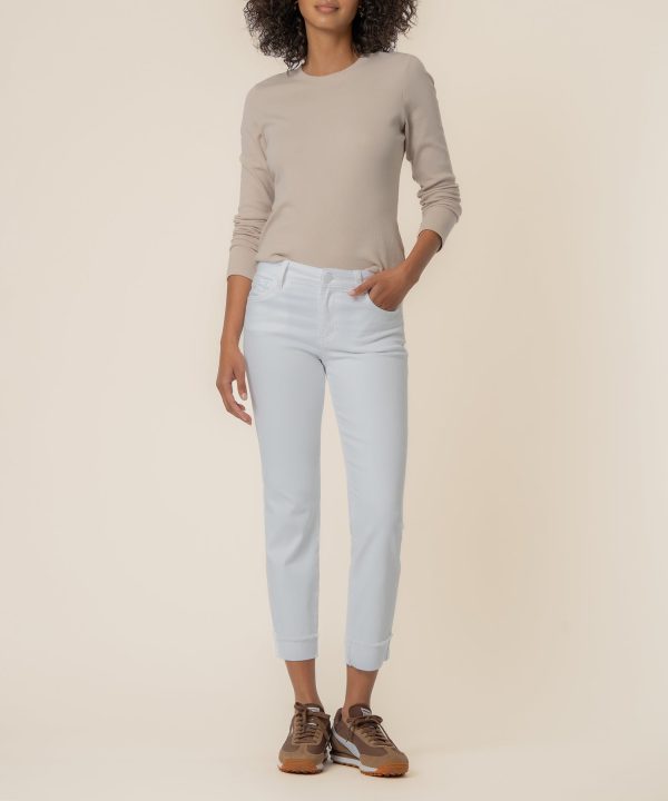 Amy Mid Rise Crop Straight Leg, Petite in Optic White at Kut from the Kloth