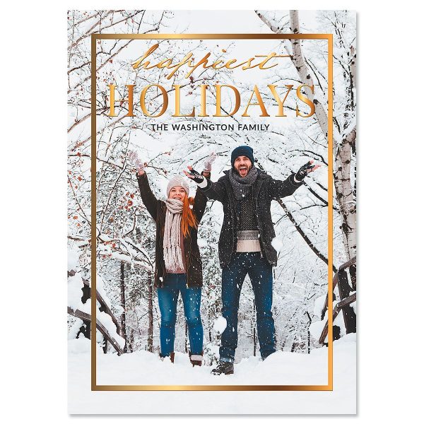 Gold Frame Vertical Photo Christmas Cards - 80 Count at Colorful Images