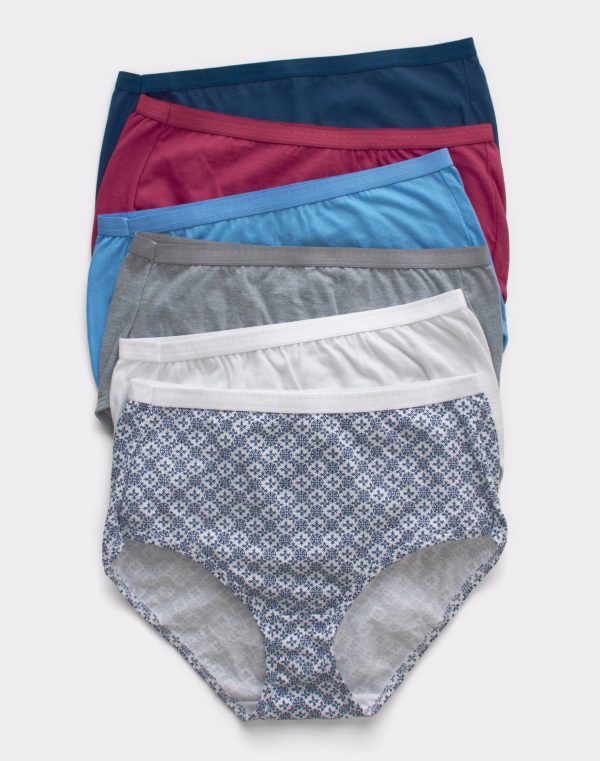 Hanes Ultimate Women's Breathable Brief Underwear, 6-Pack Swiss Blue/White/Concrete Heather/Fresh Berry/Navy Eclipse/ Crochet Boho Print 7 at Hanes.com