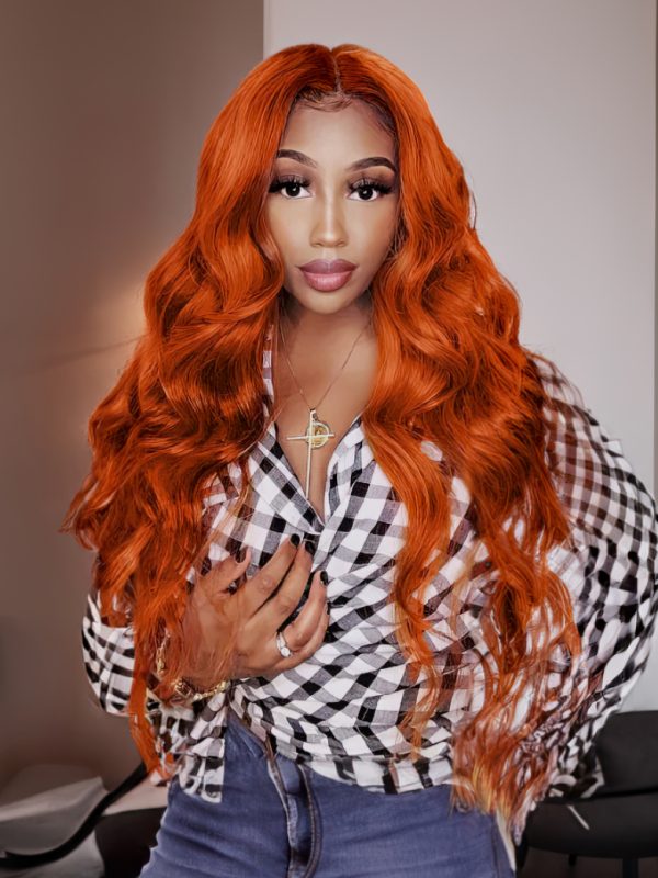 [14"-24"| $29-$99] Middle Part Lace Sunflower Ginger Orange Body Wave Wig 150% Density Glueless 100% Dyed Virgin Hair at UNice