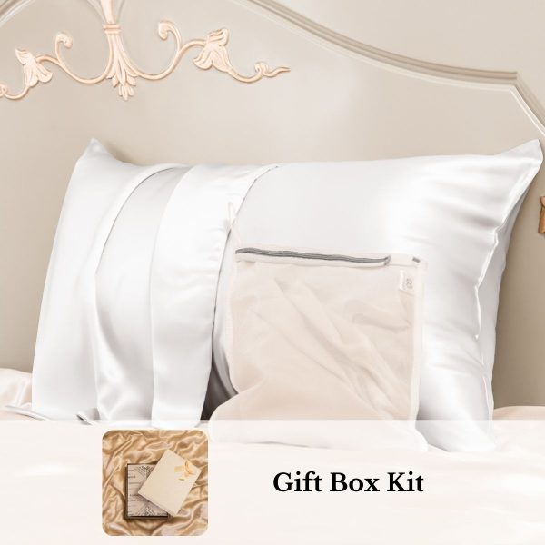 23mm 6A+ 100% Mulberry Silk Pillowcase-Christmas Gift Kit - King / White at Promeed