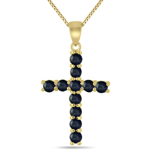 Black Sapphire Cross Pendant in.925 Sterling Silver at Szul.com