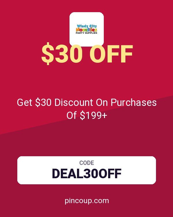 Windy City Novelties coupon: Get $30 Discount On Purchases Of $199+