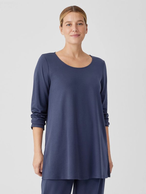 Organic Cotton Interlock Long Sleep Top at EILEEN FISHER