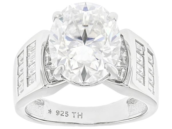 Oval And Baguette Moissanite Platineve Cocktail Ring 6.86ctw DEW at JTV Jewelry