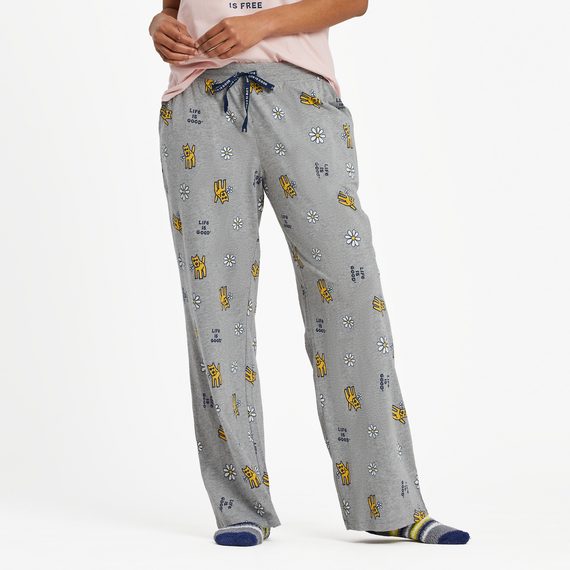 Life is Good Women's Rocket With Daisy Pattern Snuggle Up Sleep Pants in Heather Grey Size Small | 100% Cotton
