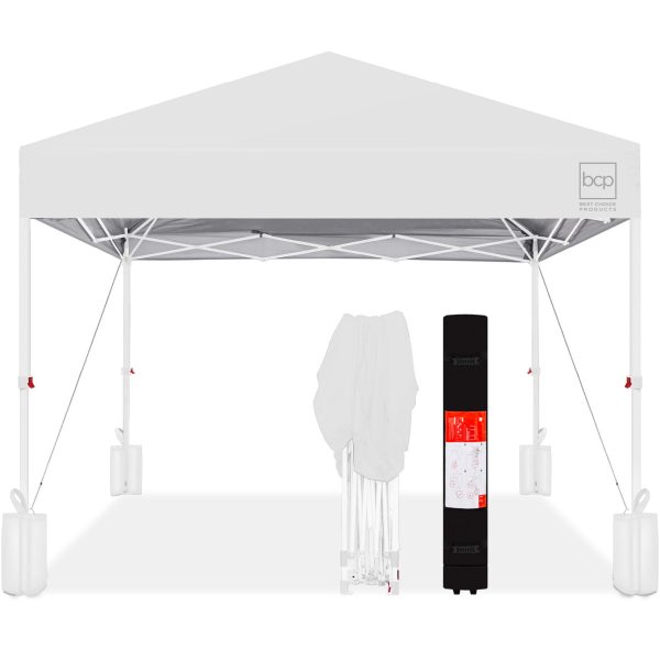 One-Person Setup Instant Pop Up Canopy w/ Case, 4 Weight Bags - 12x12ft - White/White at Best Choice Products
