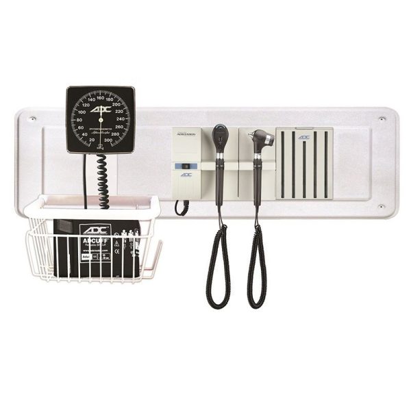 ADC Adstation 56802 3.5V Wall PMV Otoscope/Coax Plus Ophthalmoscope Diagnostic Set with Wallboard - LED Oto|LED Ophth|Dispenser|Aneroid at MFI Medical